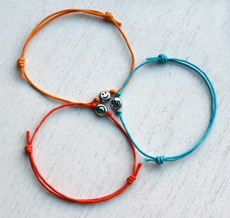 Heart Bracelet - Initial Bracelet - Smiley Face Bracelet (many colors to choose)
