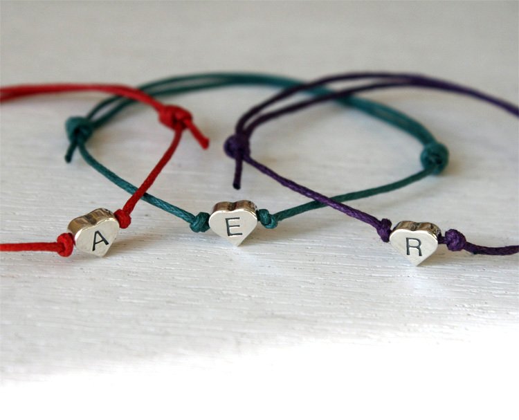 Sterling Silver Heart Initial Bracelet (many colors to choose)