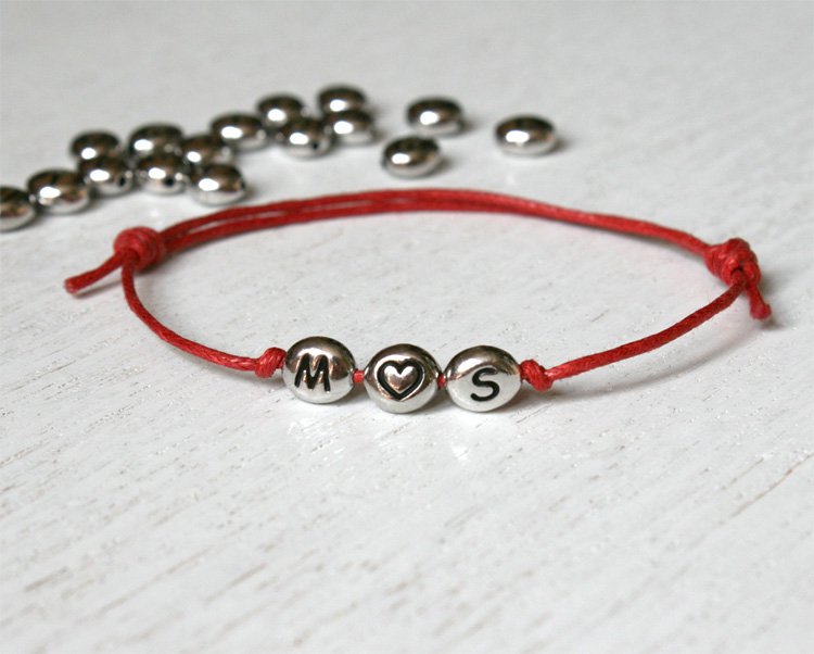 Triple Beads Heart Initial Bracelet (many color to choose)