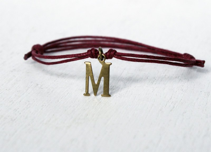 Brass Initial Letter Bracelet (many colors to choose)