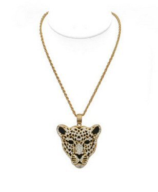 Beautiful Exotic Rhinestone Leopard Necklace w/ Chain - Item #WMS1612J-W53311