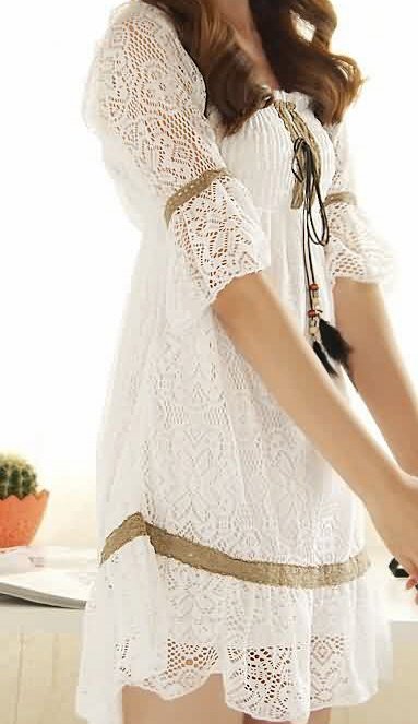 Gorgeous American Indian Style White Lace Baby Doll Dress Sz Small - Item #IFWDQ9193