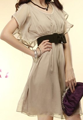 Unique Ripple Sleeves Chic Women's Fashion Dress Sz Small - Item #IFWJ81040Apricot