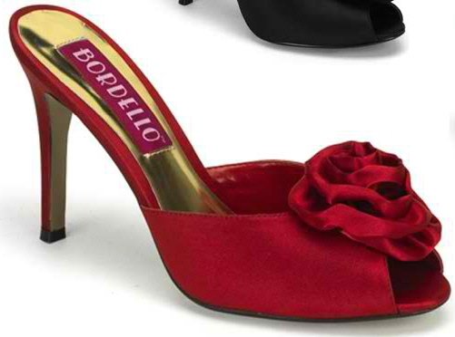Red Satin Peep Toe Slides with Rose Sz 8 - Item #WMS443F-BORROSA01