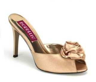 Satin Peep Toe Champagne Slides with Rose Sz 9 - Item #WMS443F-BORROSA01