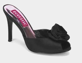 Black Satin Peep Toe Slides with Rose Sz 7 - Item #WMS443F-BORROSA01