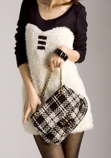 Chic Fleece Style Black and White Split Dress Sz Small - Item #IFWJ1565