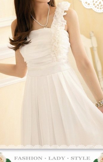 Beautiful White Evening Dress, Pleated Skirt, Off Shoulder Ruffle, Sz Small - Item #IFWJ81287