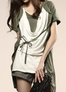Draped 3-Piece Contemporary Army Green Women's Top, Sz Small - Item #IFWJ81508