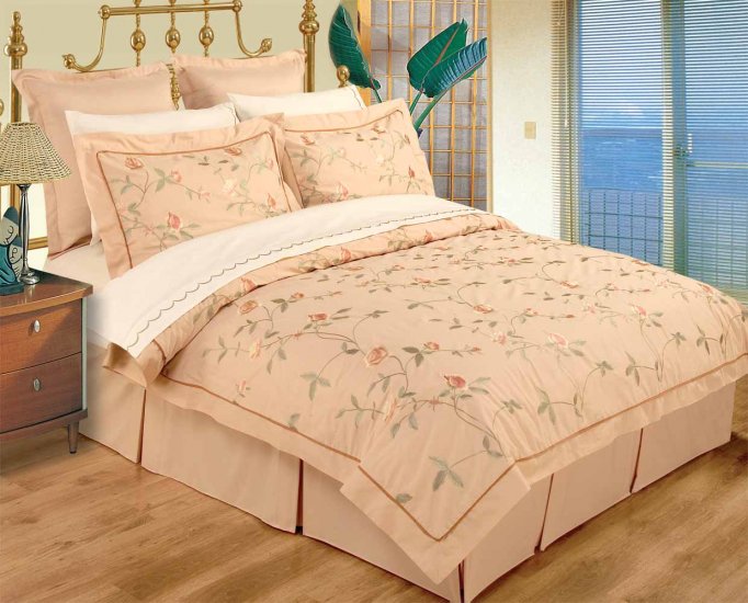FULL / QUEEN Dark Beige 100% Embroidered Cotton Duvet Set and Sheets Set