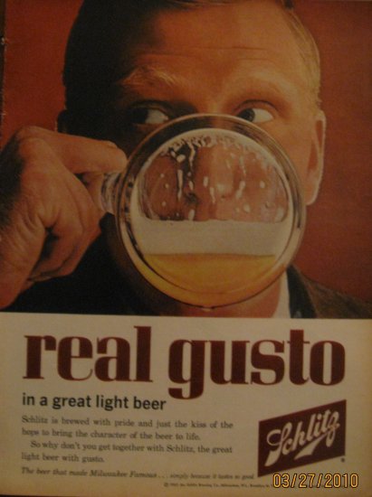 Schlitz Beer 1962 Authentic Print Ad