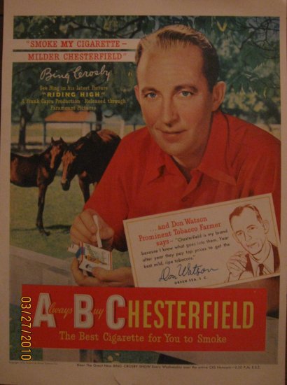 Chesterfield Cigarettes Bing Crosby 1955 Authentic Print Ad