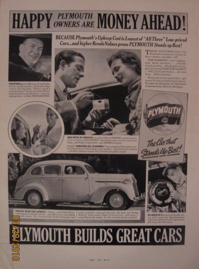 Plymouth 1937 Authentic Print Ad