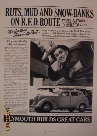 Plymouth 1937 Authentic Print Ad