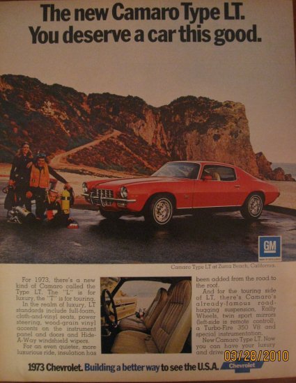 Chevorlet Camero LT 1972 Authentic Print Ad