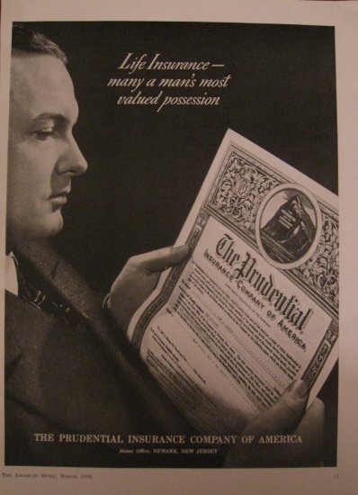 Prudential Insurance 1939 Authentic Print Ad
