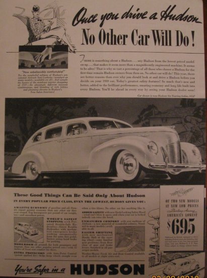 Hudson 1939 Authentic Print Ad
