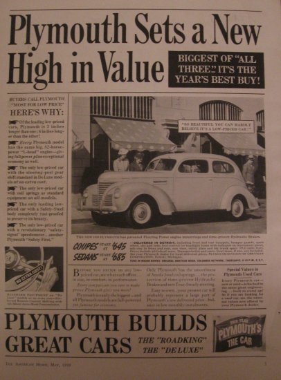 Plymouth 1939 Authentic Print Ad