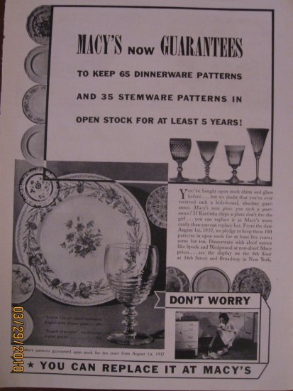 Macy's 1937 Authentic Print Ad
