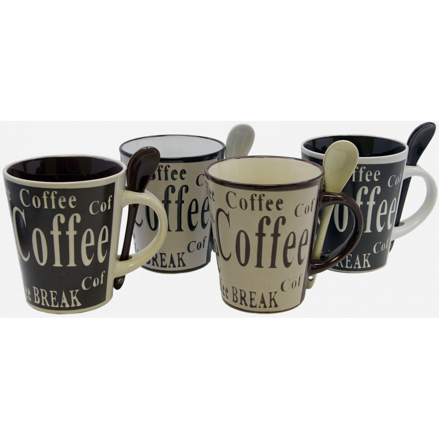 Gibson Bareggio 4 Designs Total 8 Piece Coffee Set with Spoons 4 Cups 4 Spoons
