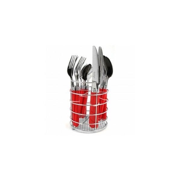 Gibson Sensations 16 pc Plastic Handle RED Flatware for 4 with Chrome Caddy