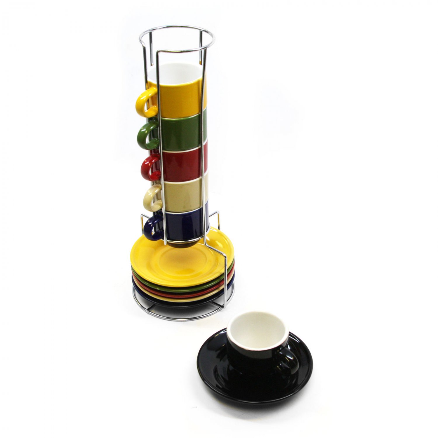 Mr. Espresso Basics 12 pc Espresso Cup Mug Saucer Set With Caddy Assorted Color