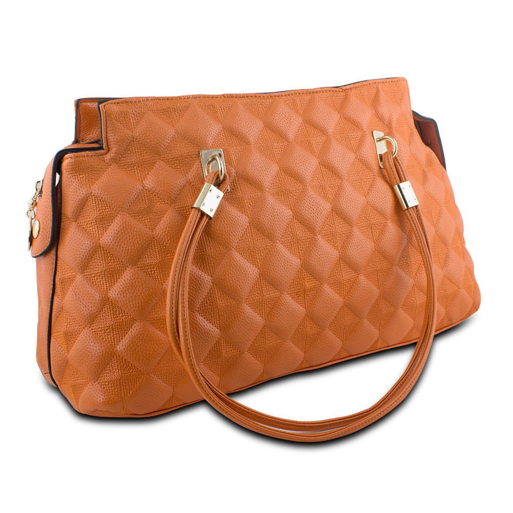 Mad Style Embossed Satchel Womens 5 Pocket Handbag Purse Orange with Gold Detail