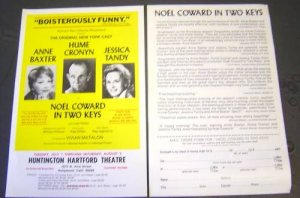 NOEL COWARD In Two Keys FLYER Ann Baxter JESSICA TANDY