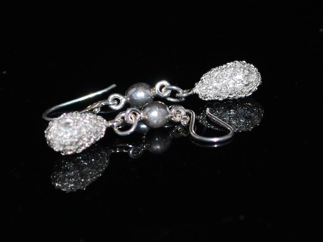 Sterling Silver Teardrop Filigree Crocheted Earrings