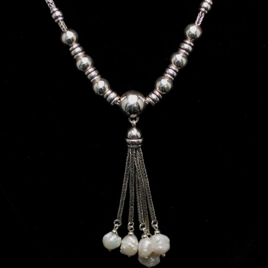 Sterling Silver With White Water Pearls Necklace