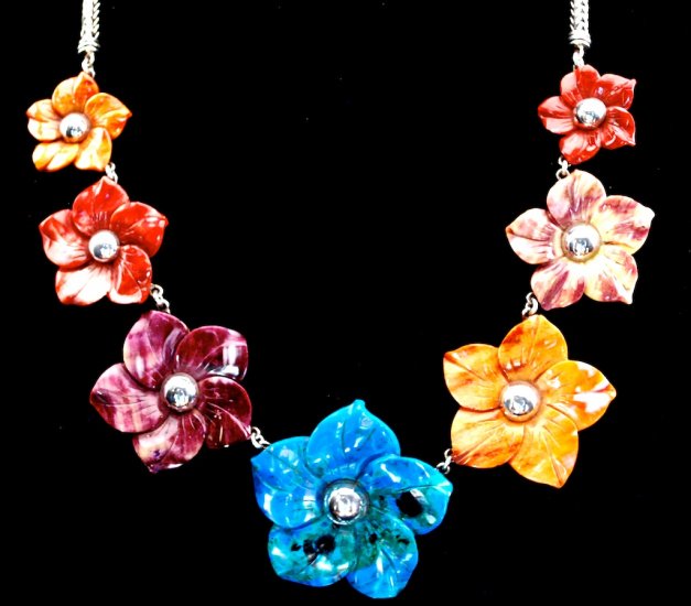Sterling Silver Multi-Color Flower Cascade Necklace