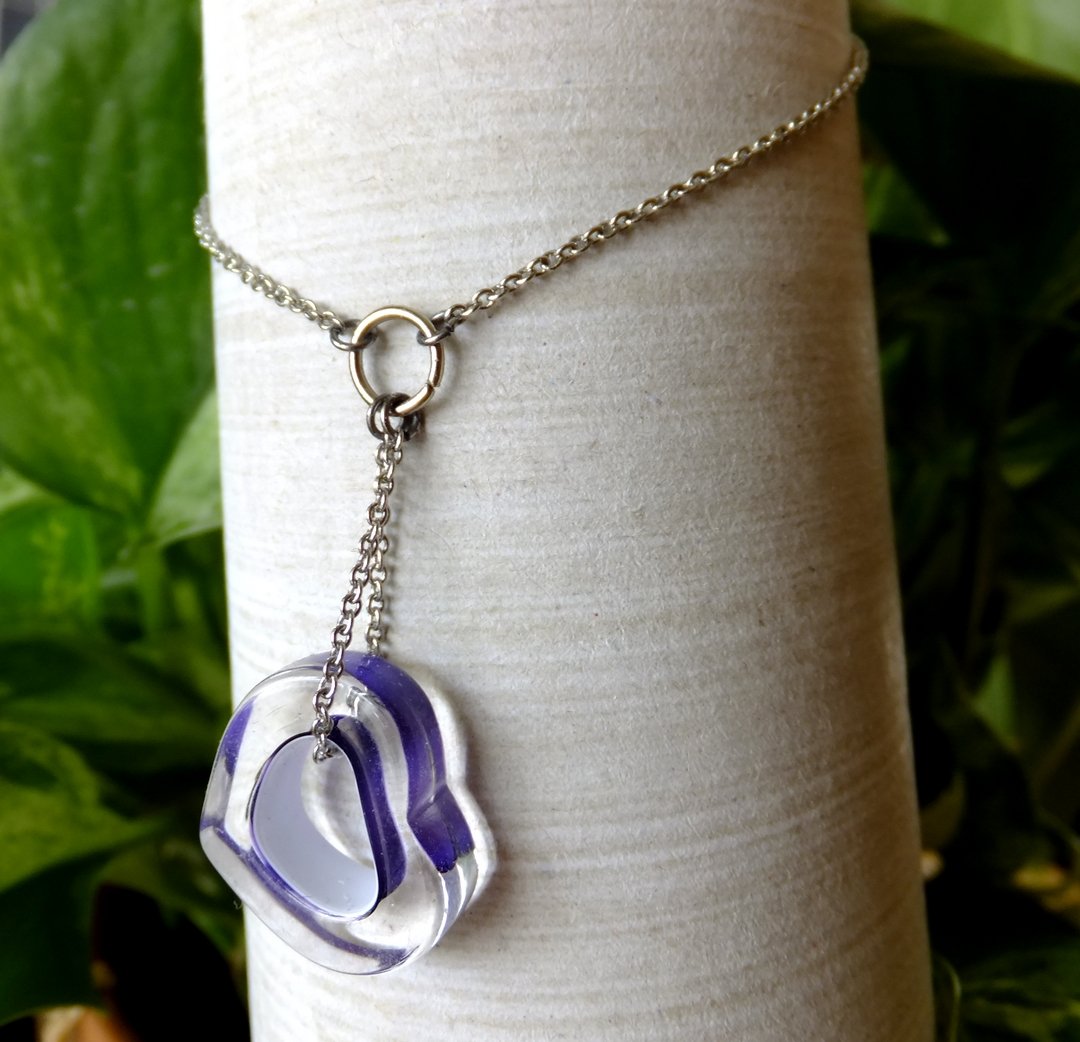 Purple Cane Glass Heart Necklace
