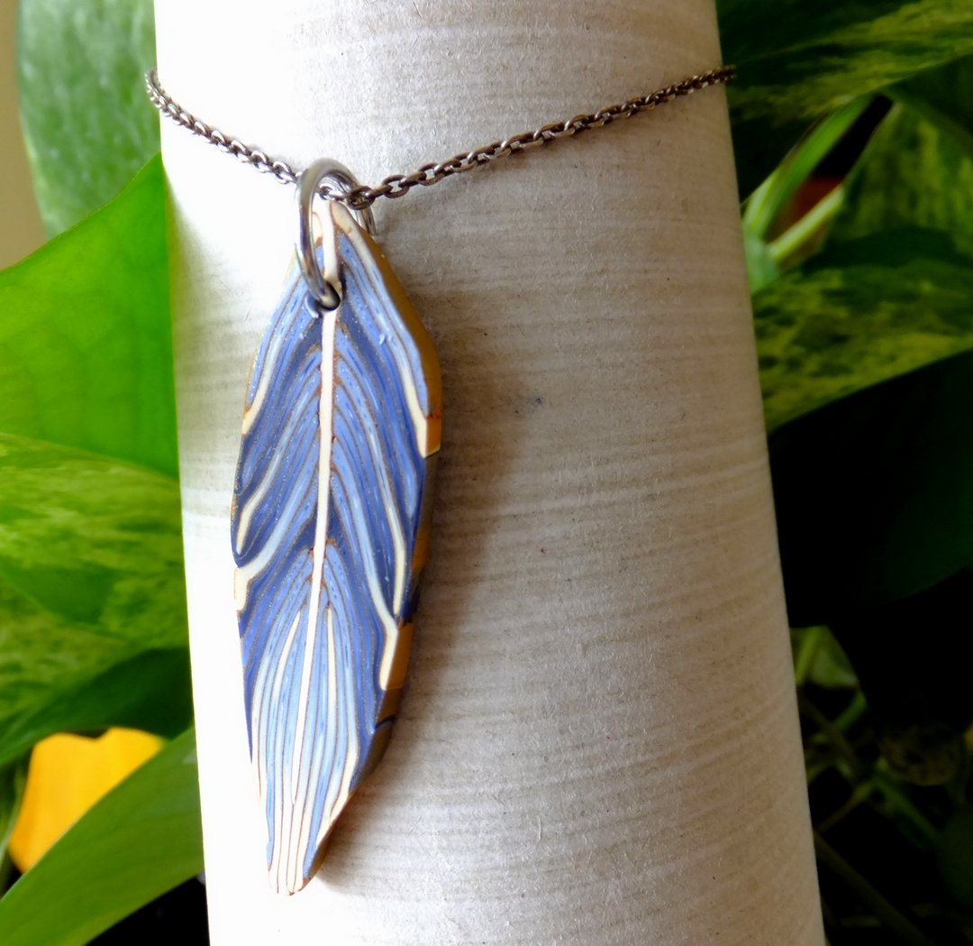 Blue Fimo Leaf Necklace