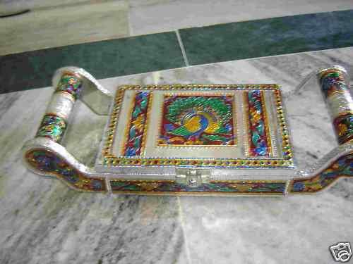GERMANSILVER-TRAY WITH HANDMINAKARIWORK,ROYAL ITEM