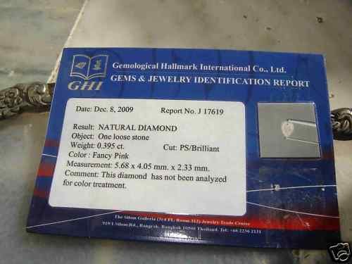 NAT-FANCY PINK DIAMOND,0.395CTWSIZE,PEARS,GHI CERTIFIED