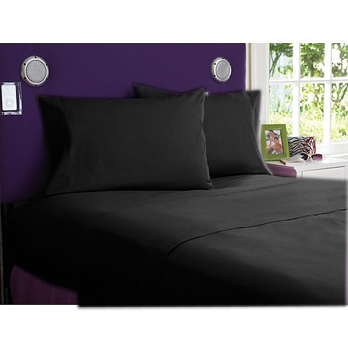 NEW 1000TC 4PCs BED SHEET SET QUEEN SOLID BLACK 100% EGYPTIAN COTTON