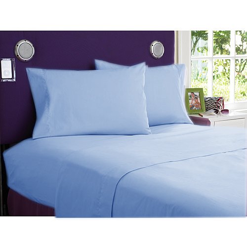 NEW 1000TC 4PCs BED SHEET SET QUEEN SOLID SKY BLUE 100% EGYPTIAN COTTON