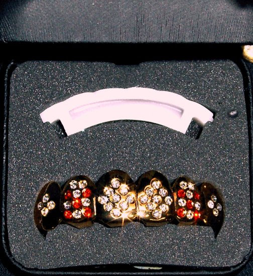 Red & Clear Stoned Gold Colored Grillz
