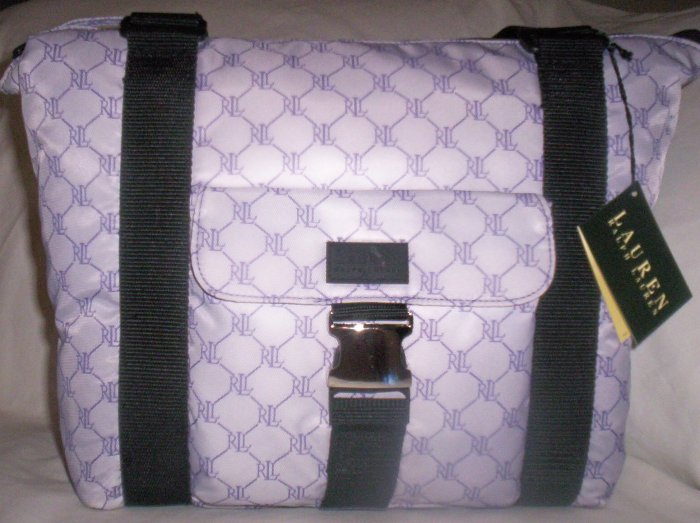 Lauren Ralph Lauren Logo Print Shoulder Bag Tote in Purple & White