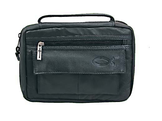 Large Lambskin Leather Bible Cover in Black