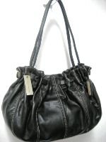 Adrienne Vittadini Laura Lambskin Leather Cinched Hobo in Black
