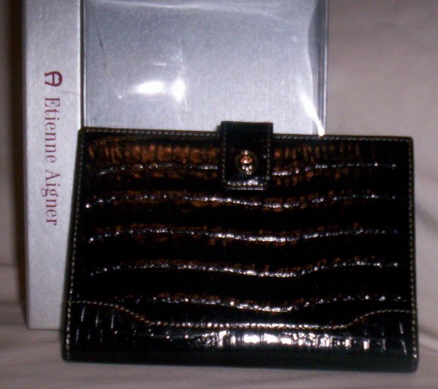 Etienne Aigner Black Croc Embossed Leather Photo Wallet