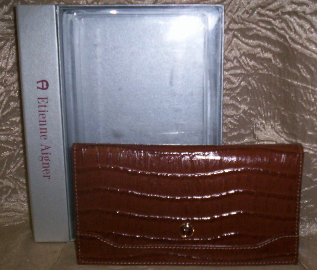 Etienne Aigner Tobacco Croc Embossed Leather Photo Wallet