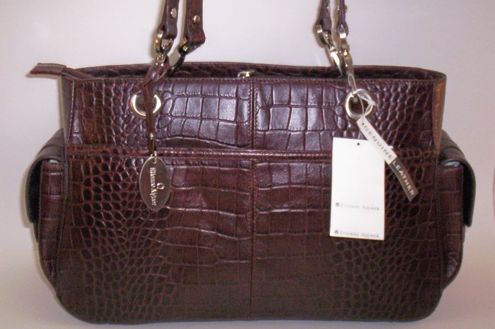 Etienne Aigner Gondola Collection Croco Leather Shoulder Bag in Dark Brown