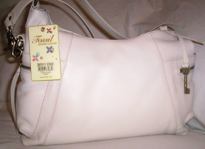 Fossil Aniston Leather Hobo Shoulder Bag in Cream