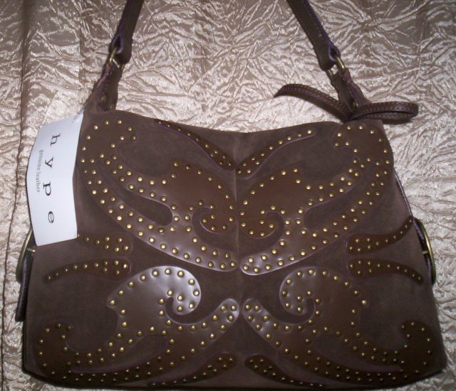 Hype Dorado Suede Studded Hobo Shoulder Bag in Brown