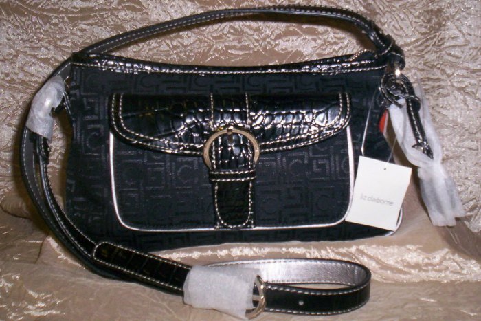 Liz Claiborne Heritage Mosaic Logo Satchel Shoulder Bag in Black
