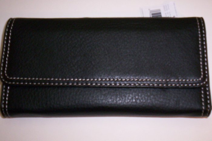 New Liz Claiborne Newberry Flats Leather Flap Wallet in Black