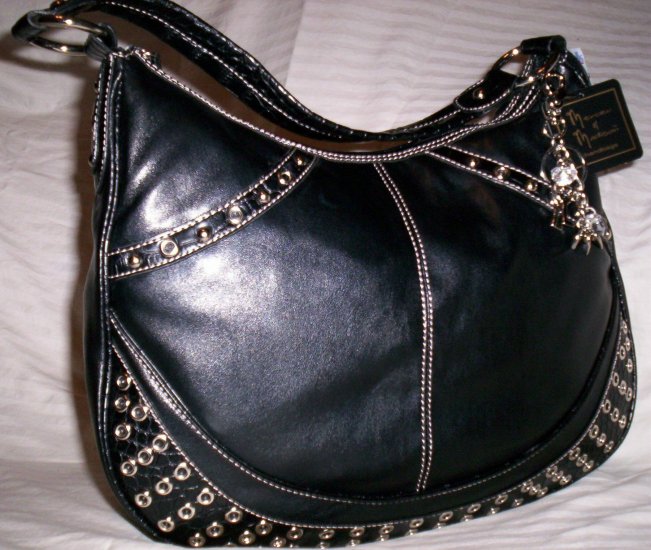 Mercer & Madison Dali Grommet Hobo Shoulder Bag in Black