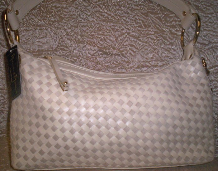 Mercer & Madison Sicily Woven Top Zip Shoulder Bag in Bone